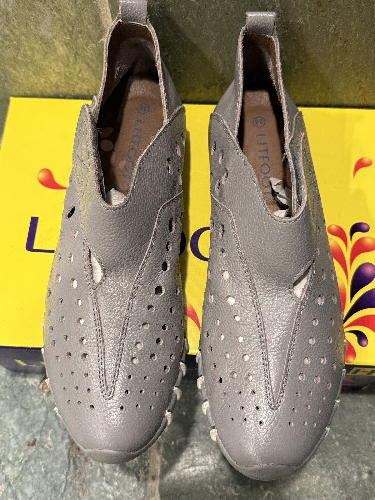 LITFOOT LF9010-3 Comfy Women's Gray Leather Shoes Size 8 / 38 with box