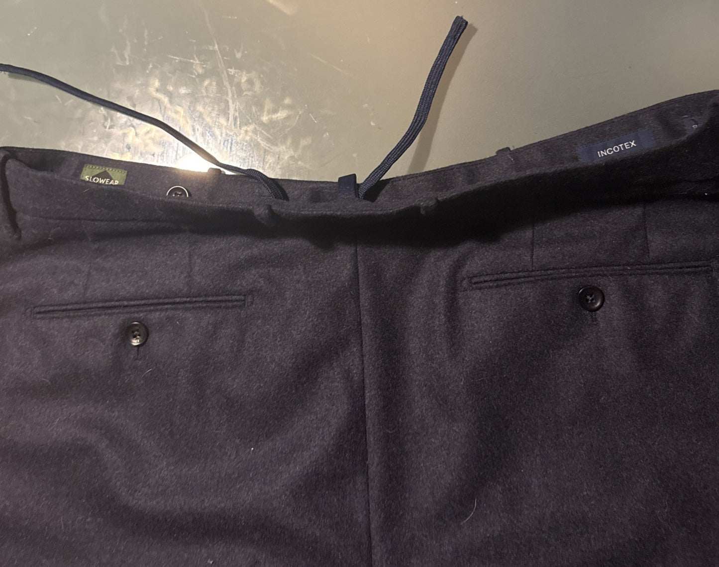 INCOTEX Slowear Drawstring Trousers Men's Size 50 Dark Blue Wool Super 100's
