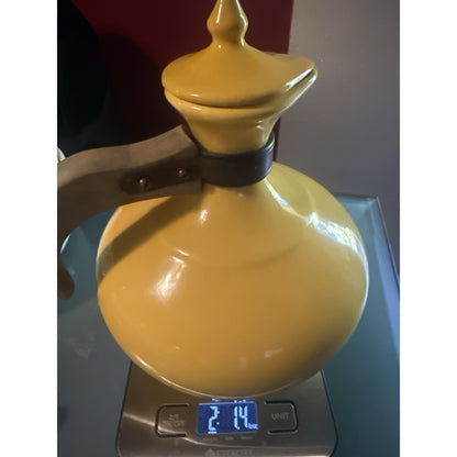 Vintage Bauer Pottery Plainware Yellow Coffee Carafe Pitcher Wood Handle Lid MCM