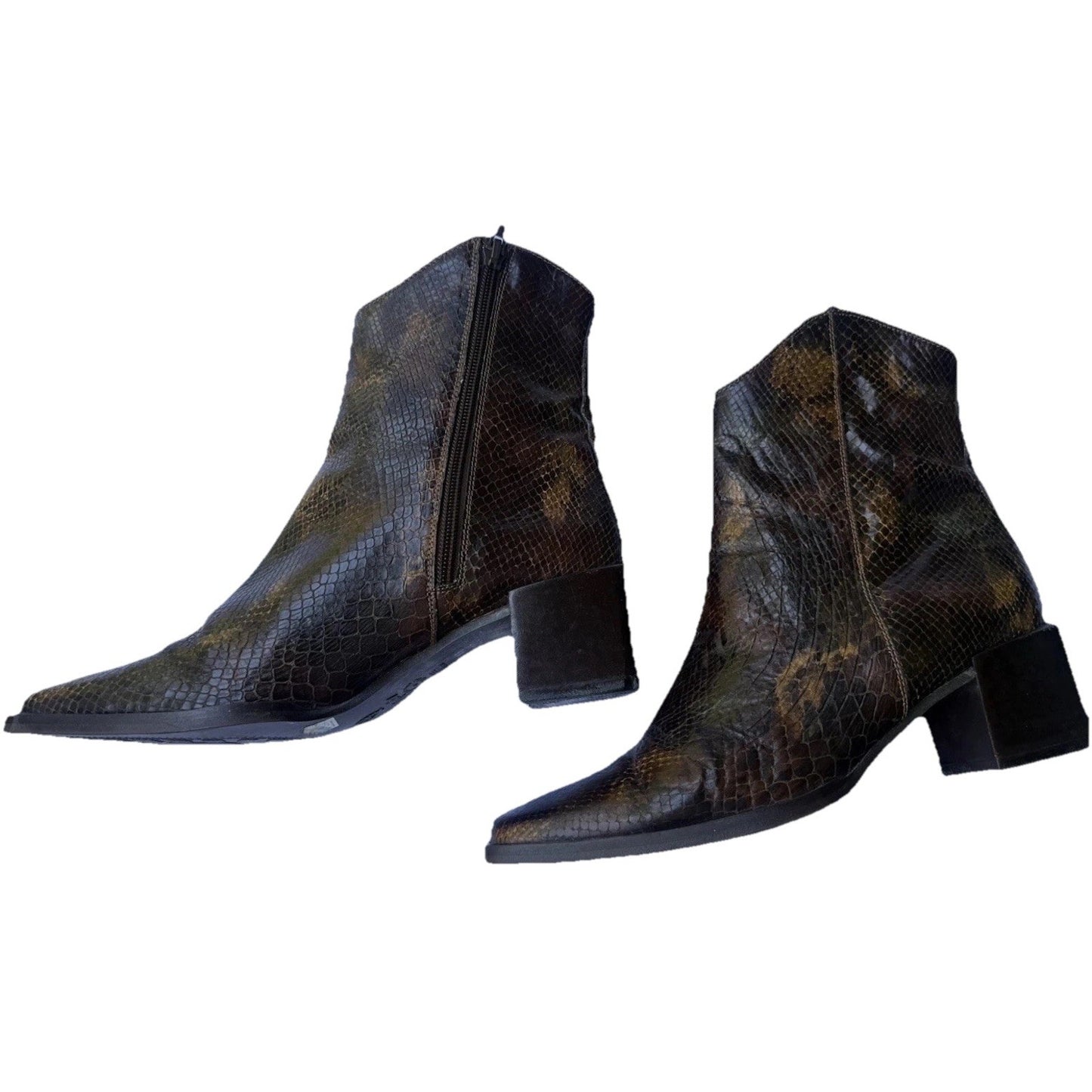 Looky by Caster Snakeskin Embossed Leather Boots Womens 7.5 Brown Spain Vintage