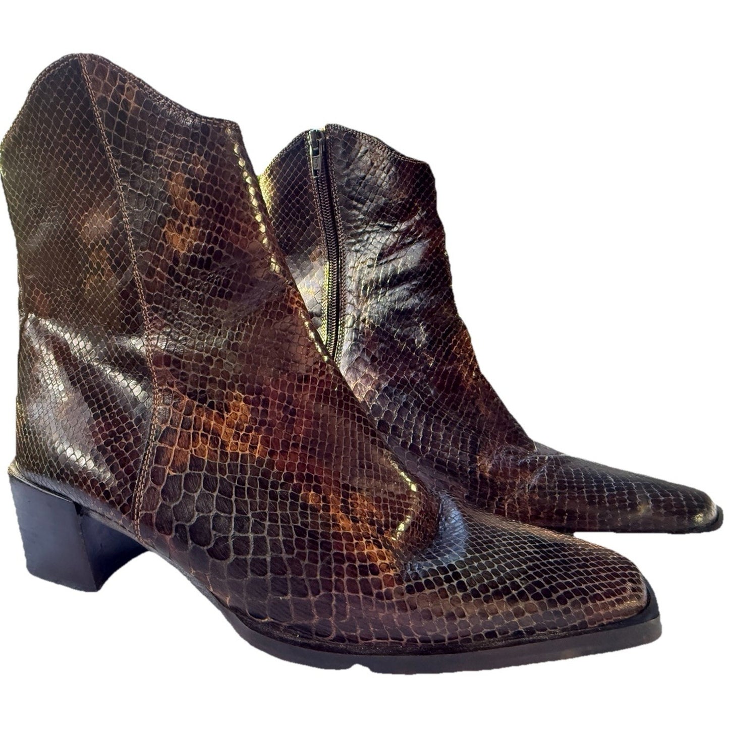 Looky by Caster Snakeskin Embossed Leather Boots Womens 7.5 Brown Spain Vintage