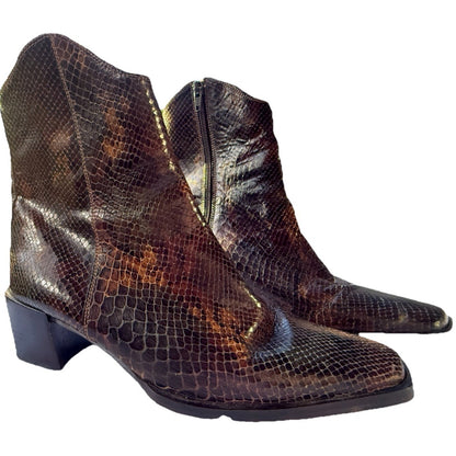 Looky by Caster Snakeskin Embossed Leather Boots Womens 7.5 Brown Spain Vintage