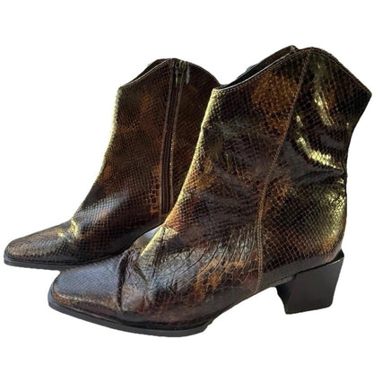 Looky by Caster Snakeskin Embossed Leather Boots Womens 7.5 Brown Spain Vintage