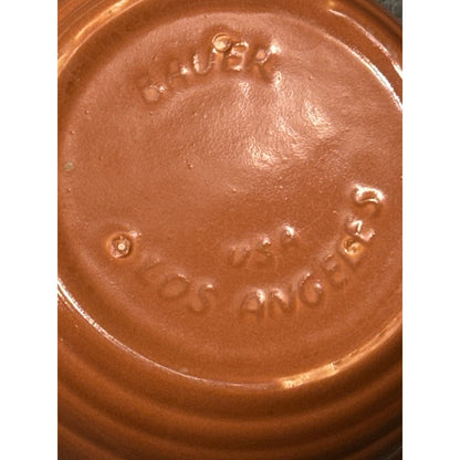 Vintage Bauer Pottery GPK Orange Rust Casserole No 3 Dish Lid Wood Handle 8”