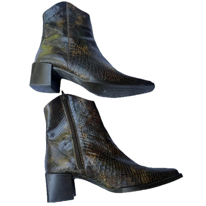 Looky by Caster Snakeskin Embossed Leather Boots Womens 7.5 Brown Spain Vintage