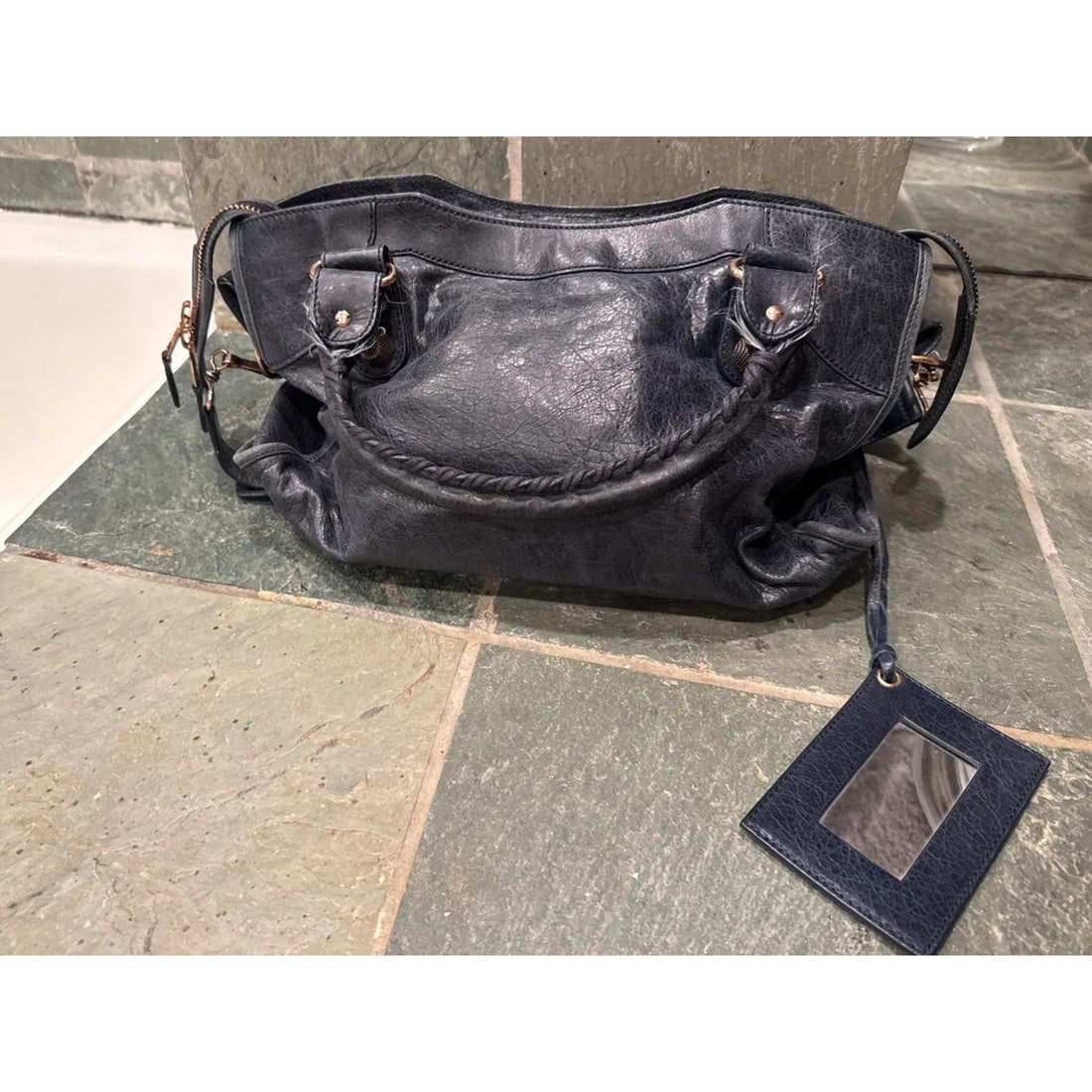 Balenciaga Giant 21 City Shoulder Bag Anthracite Grey Lambskin Rose Gold Mirror