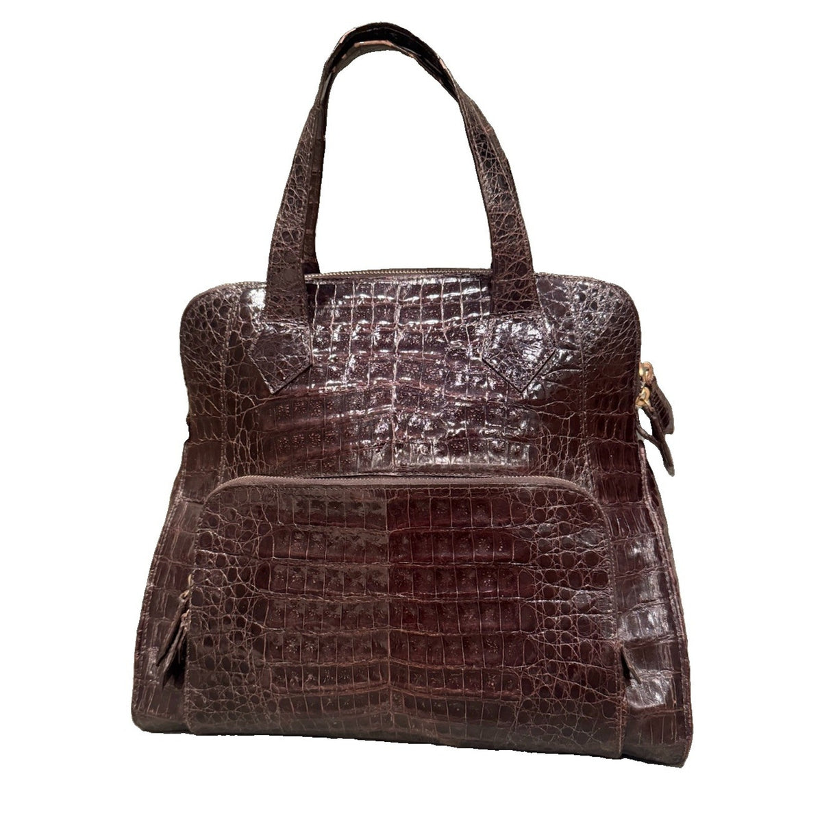 Nancy Gonzalez Dark Brown Crocodile Large Zipper Tote Bag Lavendar Suede LIning