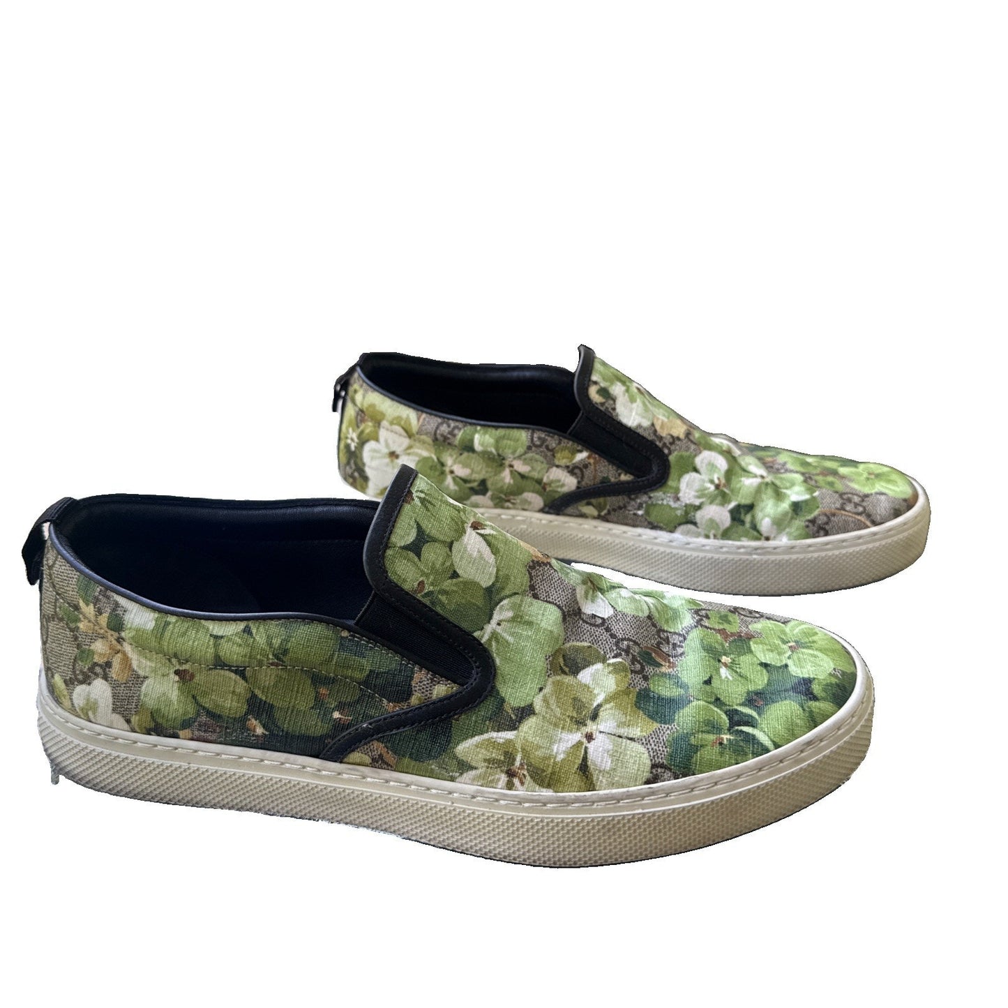 Gucci 407362 GG Supreme Blooms Green Slip On Sneakers Shoes Men 9G Fit US 10 Box