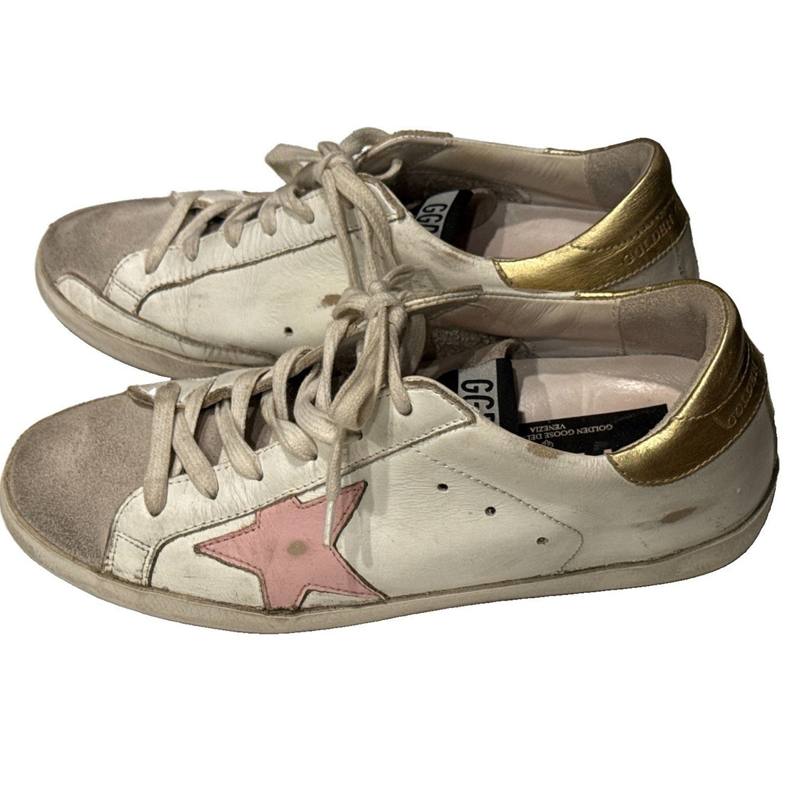 Golden Goose Superstar Sneakers White Leather Pink Star Gold Heel Tab EU 37 US 7