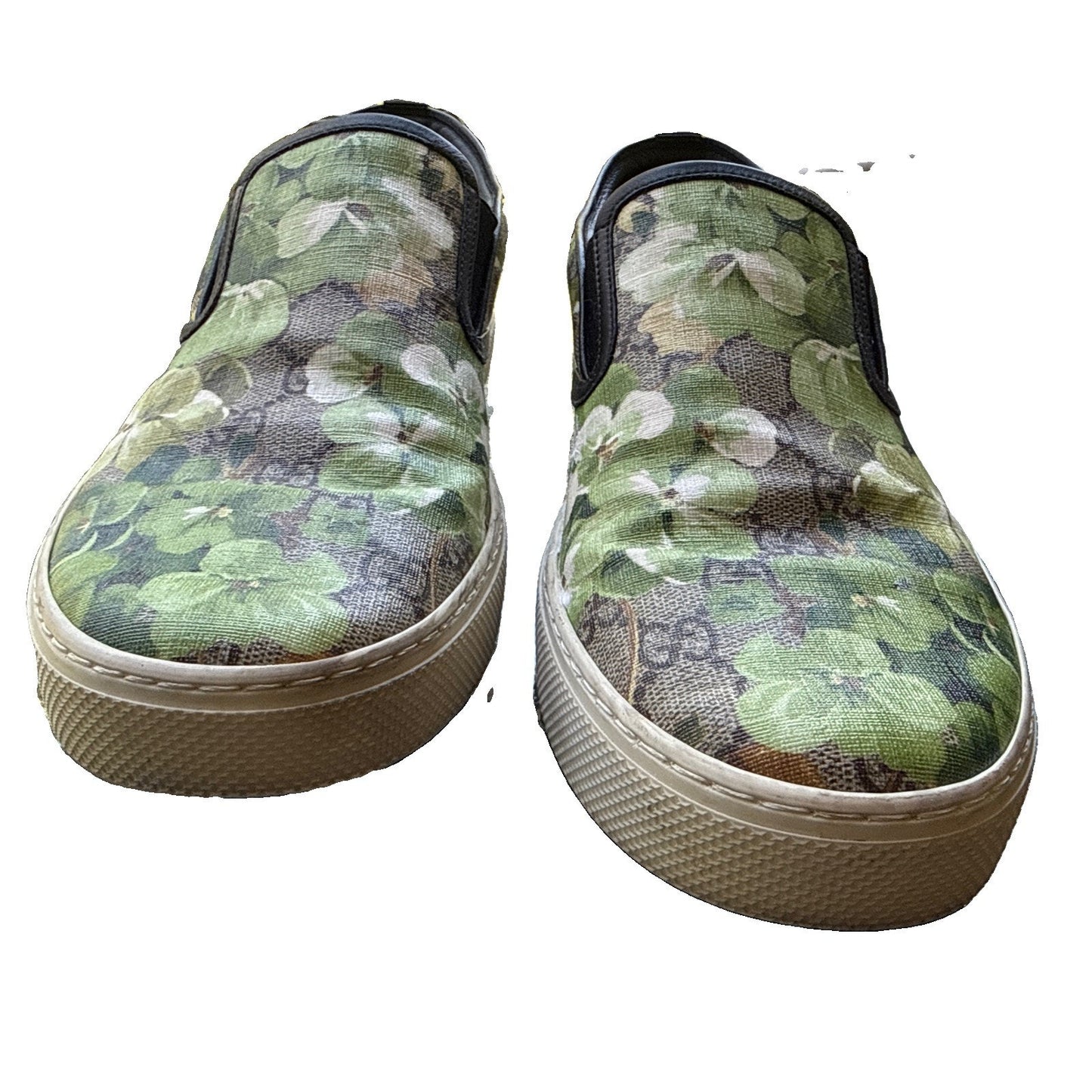 Gucci 407362 GG Supreme Blooms Green Slip On Sneakers Shoes Men 9G Fit US 10 Box