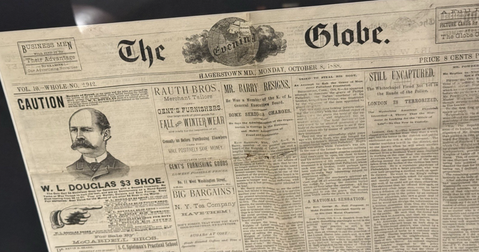 RARE Original 1888 Newspaper JACK THE RIPPER “WHITEChAPEL FIEND" FRAMED 25"x31"