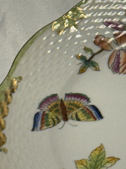Herend Queen Victoria VBO 8" Salad Plate Dessert Butterflies Flowers Excellent