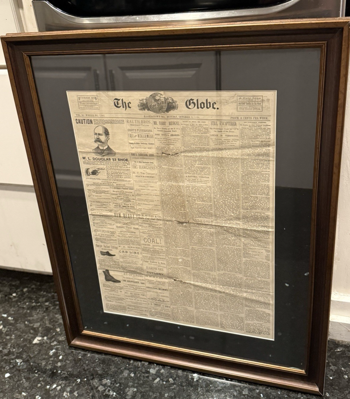 RARE Original 1888 Newspaper JACK THE RIPPER “WHITEChAPEL FIEND" FRAMED 25"x31"
