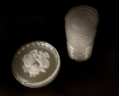 Val St Lambert Brussels Intaglio Crystal Coaster7 Pc Set  For 6 Glass + 1 Bottle