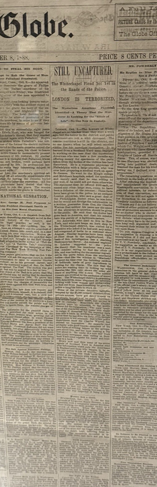RARE Original 1888 Newspaper JACK THE RIPPER “WHITEChAPEL FIEND" FRAMED 25"x31"