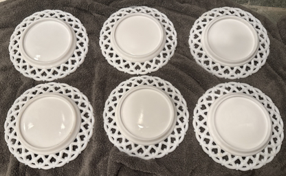 Set of 6 Vintage Westmoreland Milk Glass Plates 8.5" Forget-Me-Not Lace Edge