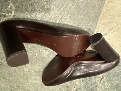 Calvin Klein Dark Brown Pumps Calfskin Leather Block Heels 8M Round Toe w/ Box