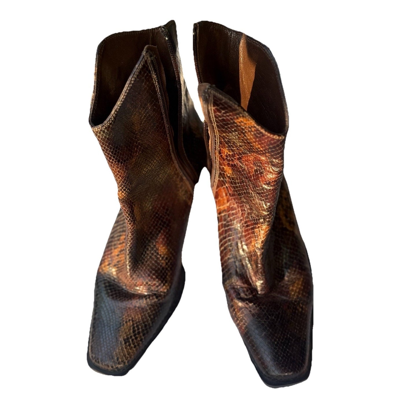 Looky by Caster Snakeskin Embossed Leather Boots Womens 7.5 Brown Spain Vintage