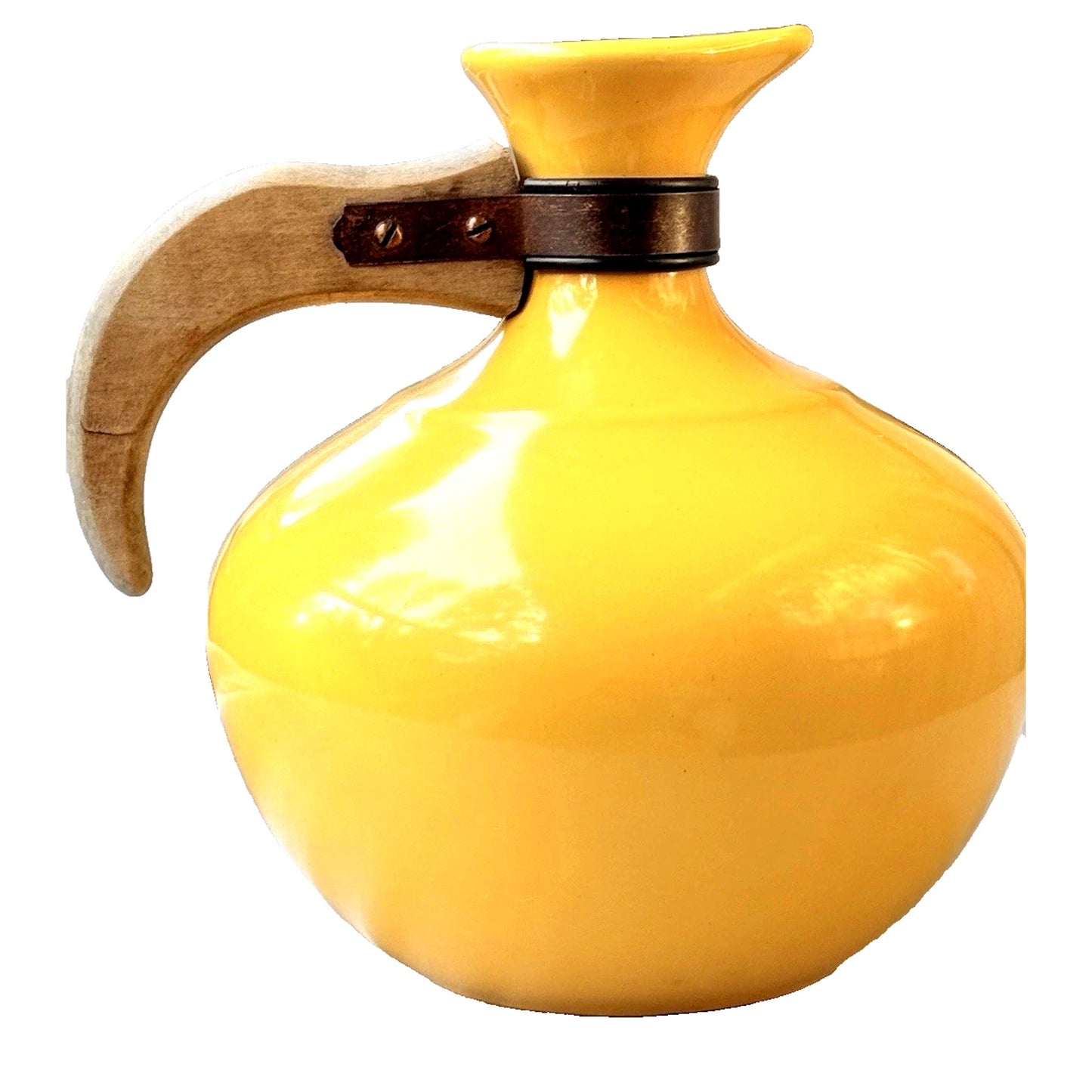 Vintage Bauer Pottery Plainware Yellow Coffee Carafe Pitcher Wood Handle Lid MCM