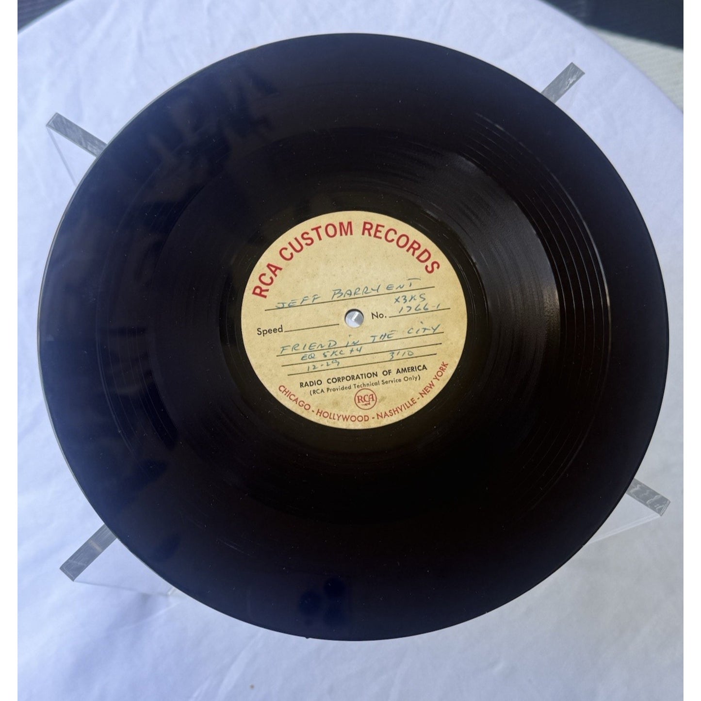 Jeff Barry Ent Friend in the City 1969 Acetate Test Pressing 45 RPM RCA Custom