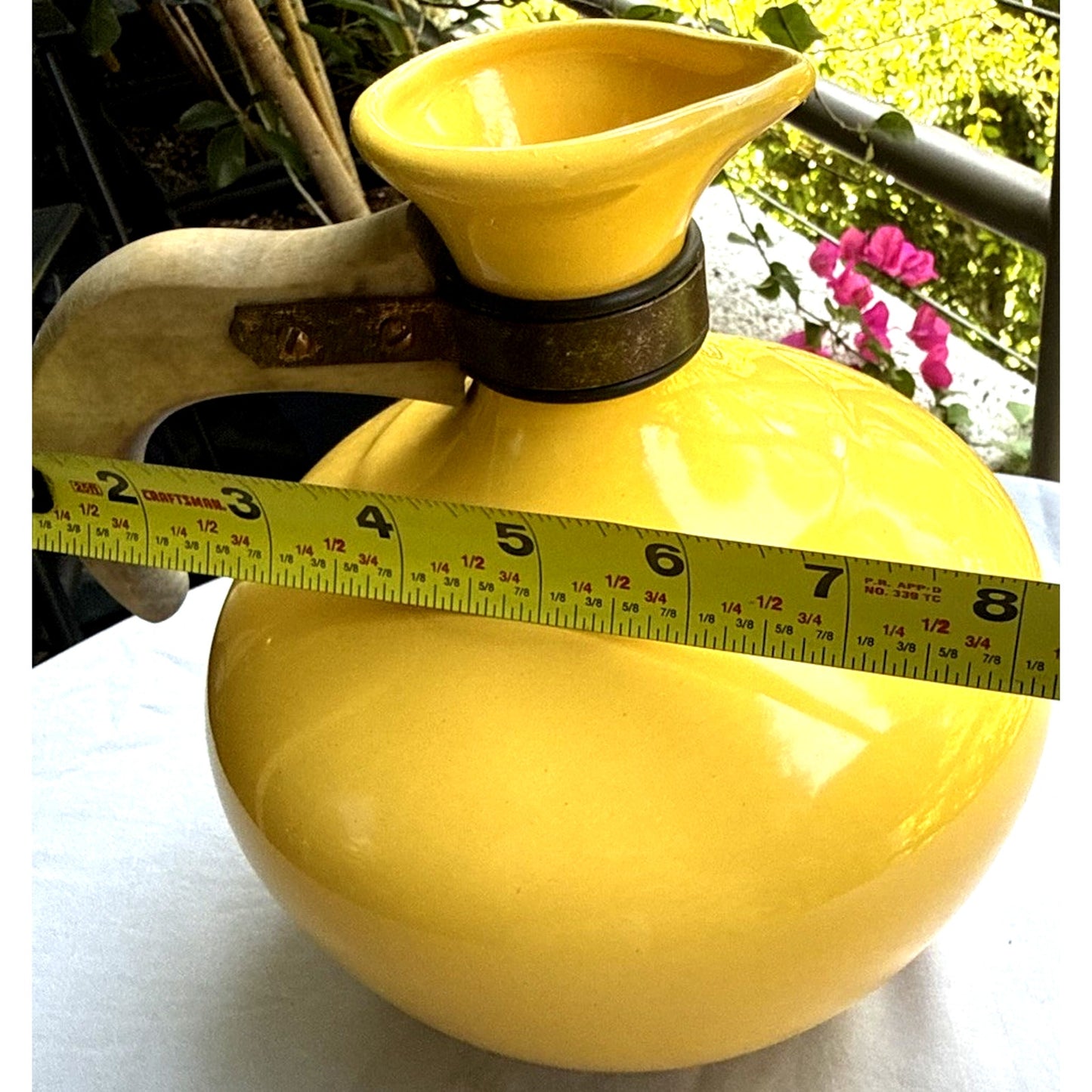 Vintage Bauer Pottery Plainware Yellow Coffee Carafe Pitcher Wood Handle Lid MCM