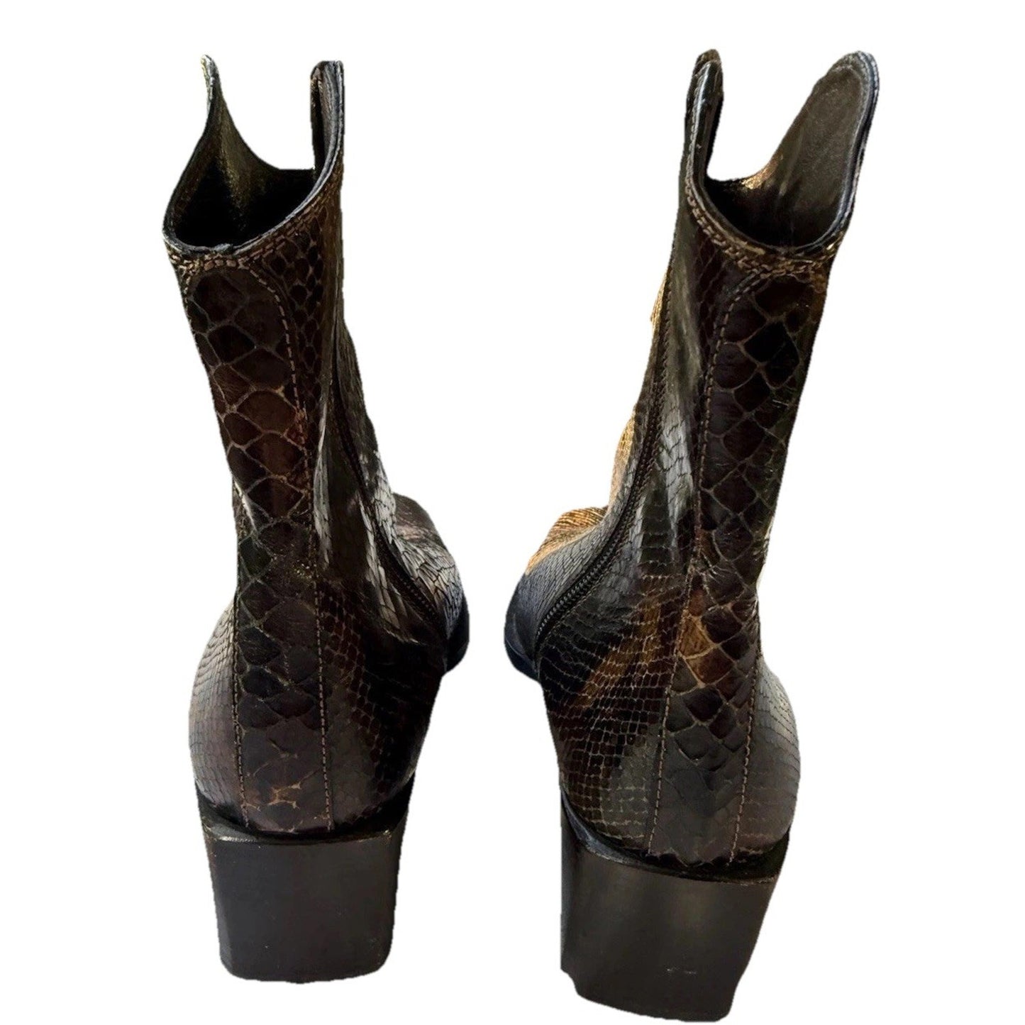 Looky by Caster Snakeskin Embossed Leather Boots Womens 7.5 Brown Spain Vintage