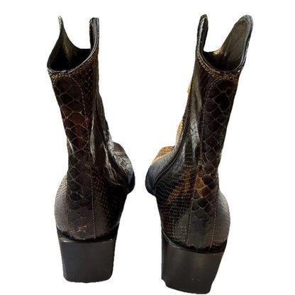 Looky by Caster Snakeskin Embossed Leather Boots Womens 7.5 Brown Spain Vintage