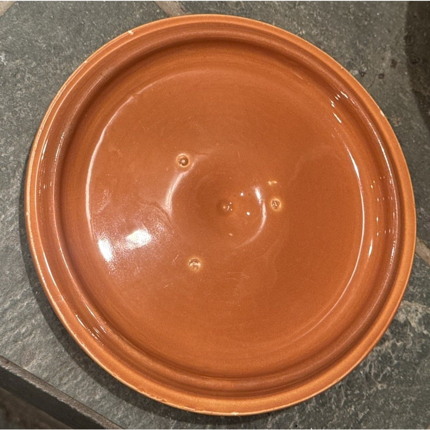 Vintage Bauer Pottery GPK Orange Rust Casserole No 3 Dish Lid Wood Handle 8”