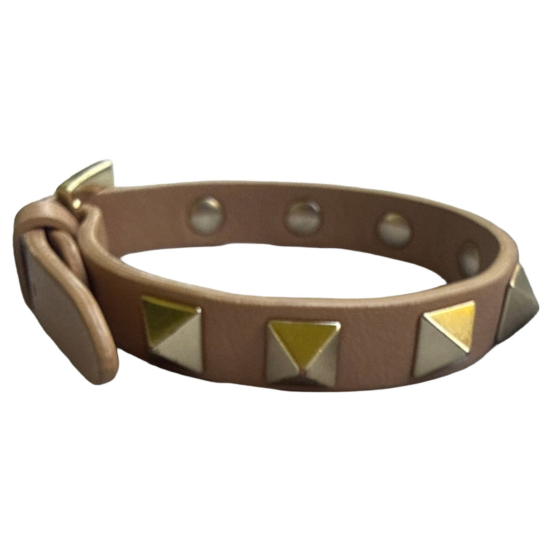 Valentino Garavani Rockstud Leather Bracelet Poudre Beige Gold Studs Size