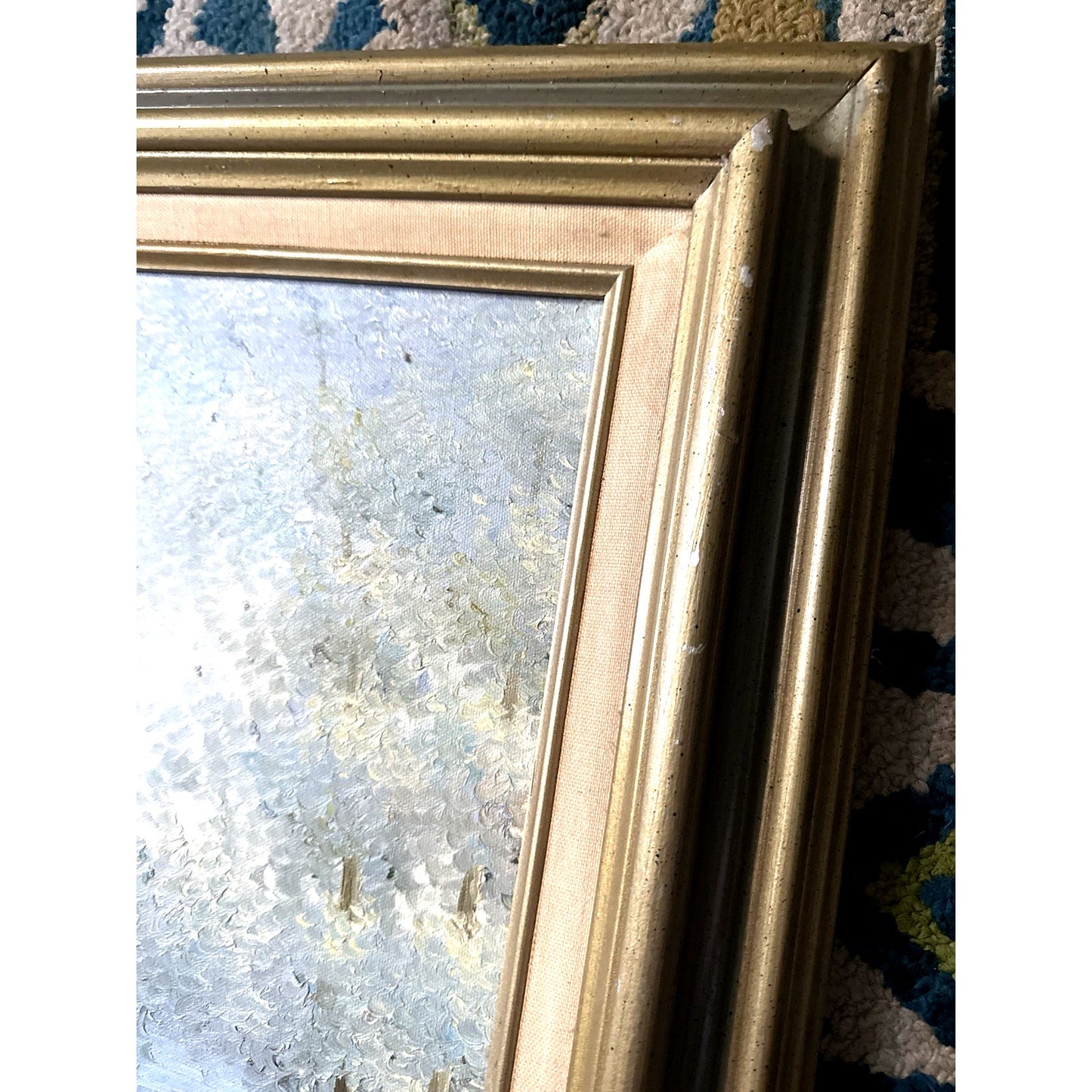 Vintage DuBois Oil Painting Lady by Lake Sailboats French Provincial Frame 22x26