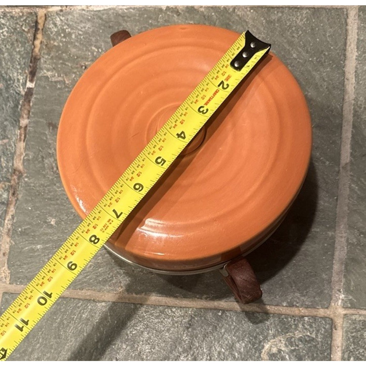 Vintage Bauer Pottery GPK Orange Rust Casserole No 3 Dish Lid Wood Handle 8”