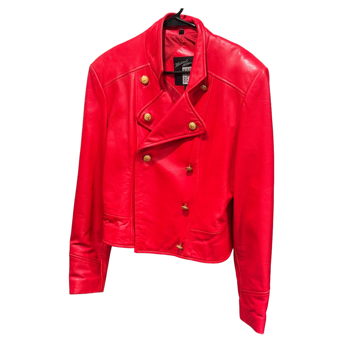 Vintage 80s Michael Hoban North Beach Red Leather Jacket Cropped Military 9 10