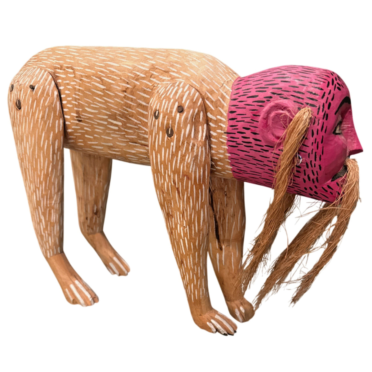 Vintage Manuel Jimenez Oaxacan Wood Carving Alebrije Folk Art Baboon Monkey Pink