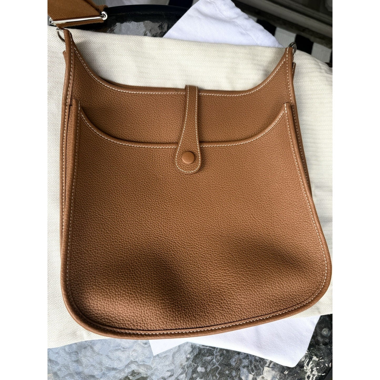 Hermes Evelyne III 29 PM Gold Clemence Leather Bag Palladium PHW 2022 Receipt
