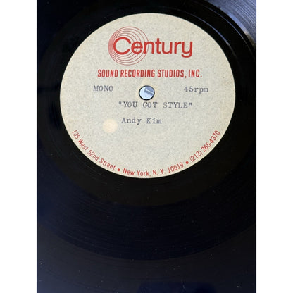 Andy Kim You Girl 1969 Acetate Test Pressing 45 RPM Sound Studios Jeff Barry