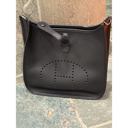 Hermes Evelyne III 29 PM Noir Black Clemence Leather Bag Palladium PHW COA