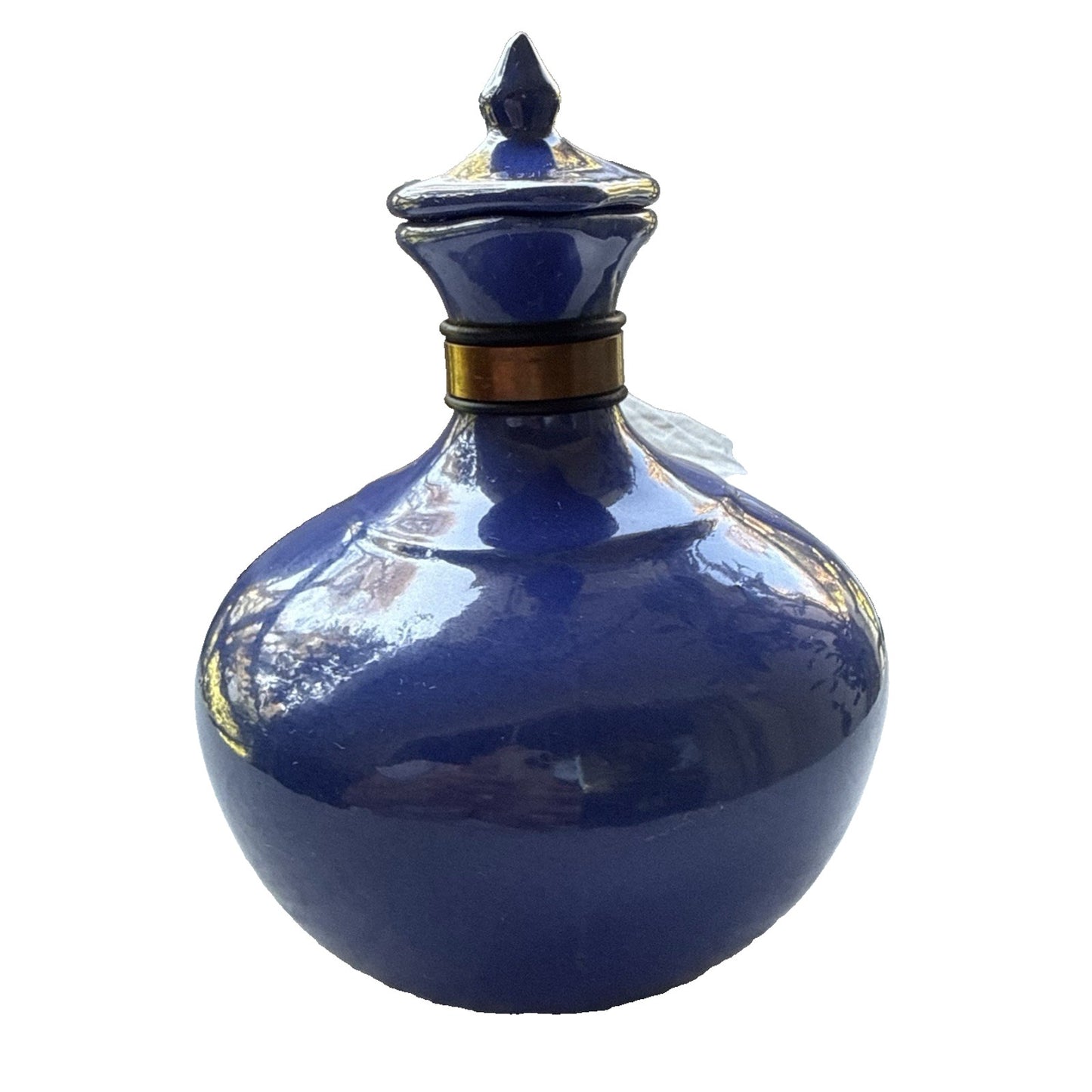 Vintage Bauer Pottery Plainware Blue Coffee Carafe Pitcher Wood Handle Lid MCM