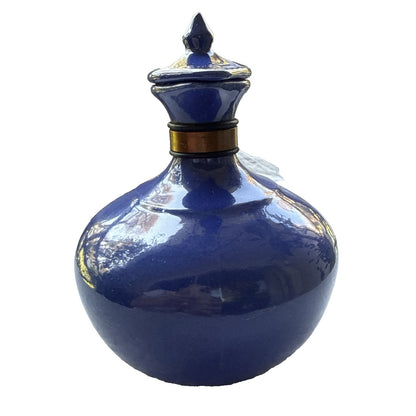Vintage Bauer Pottery Plainware Blue Coffee Carafe Pitcher Wood Handle Lid MCM