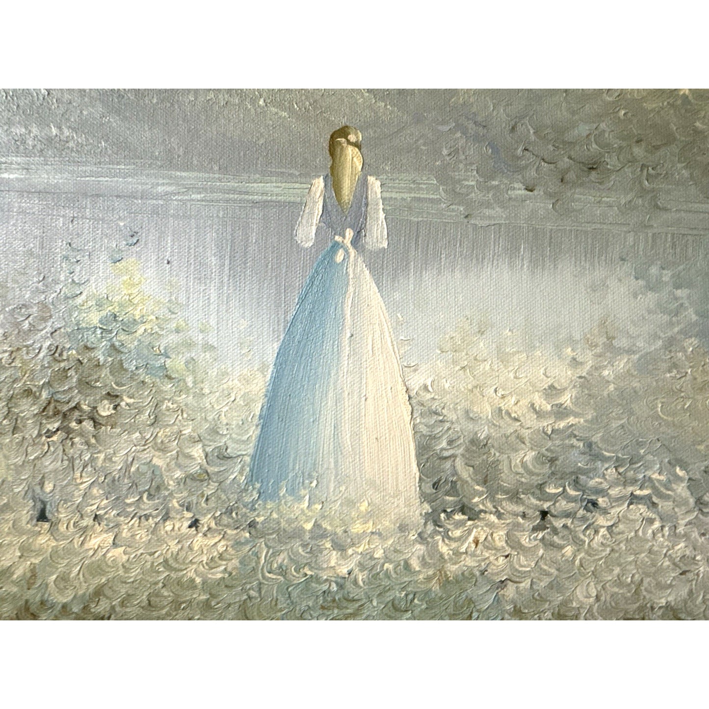Vintage DuBois Oil Painting Lady by Lake Sailboats French Provincial Frame 22x26
