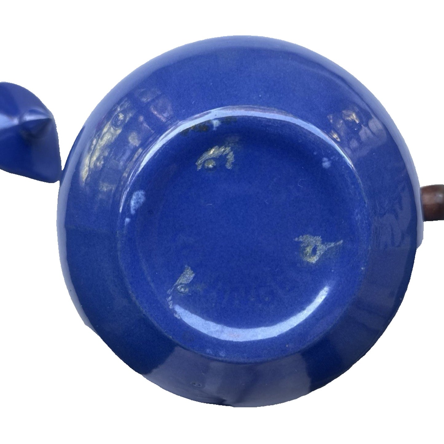 Vintage Bauer Pottery Plainware Blue Coffee Carafe Pitcher Wood Handle Lid MCM