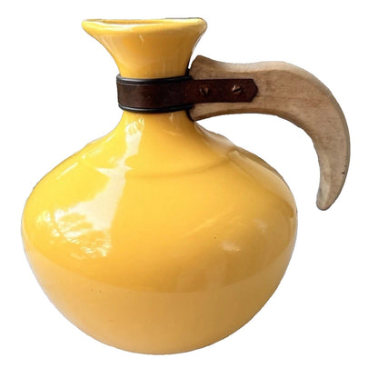 Vintage Bauer Pottery Plainware Yellow Coffee Carafe Pitcher Wood Handle Lid MCM