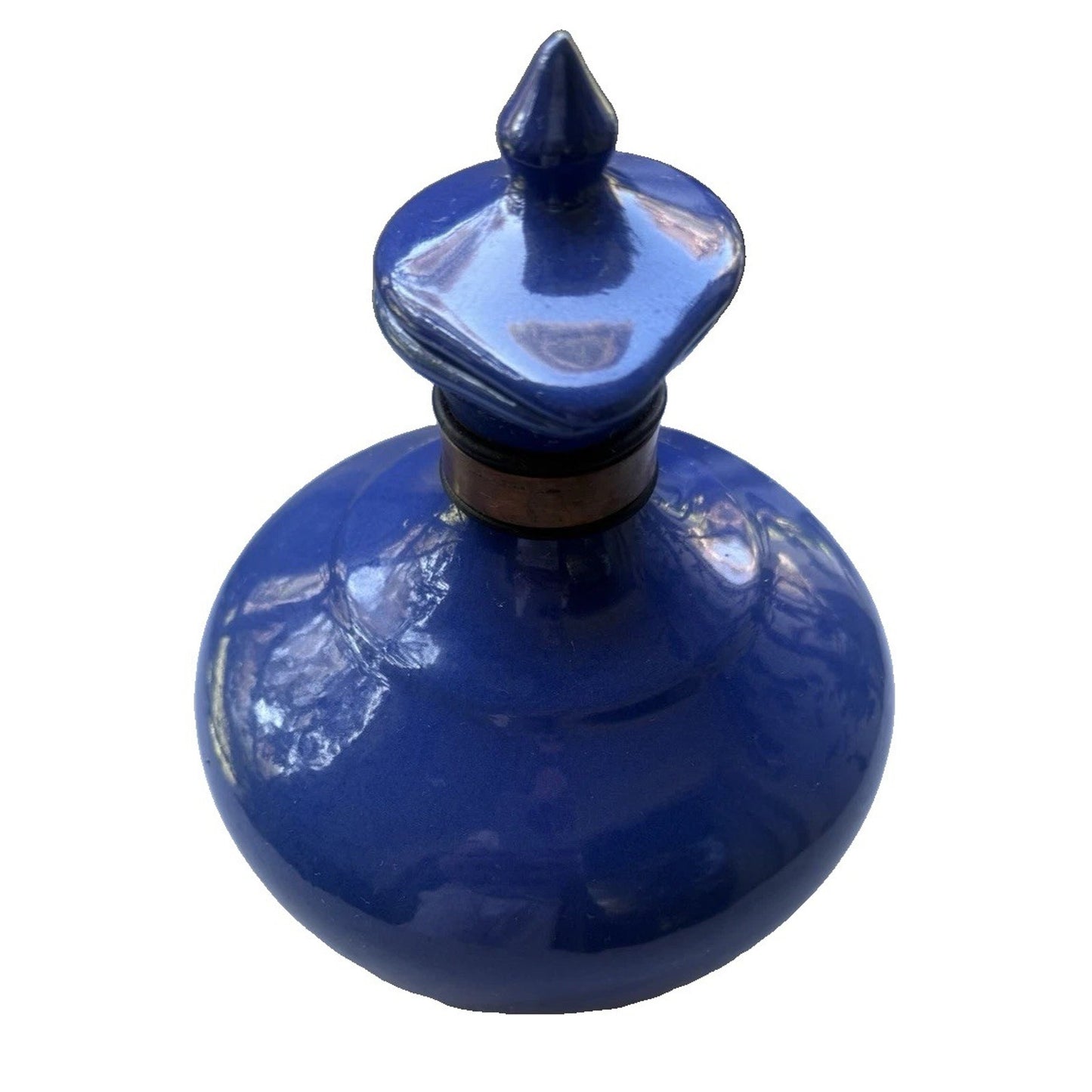 Vintage Bauer Pottery Plainware Blue Coffee Carafe Pitcher Wood Handle Lid MCM
