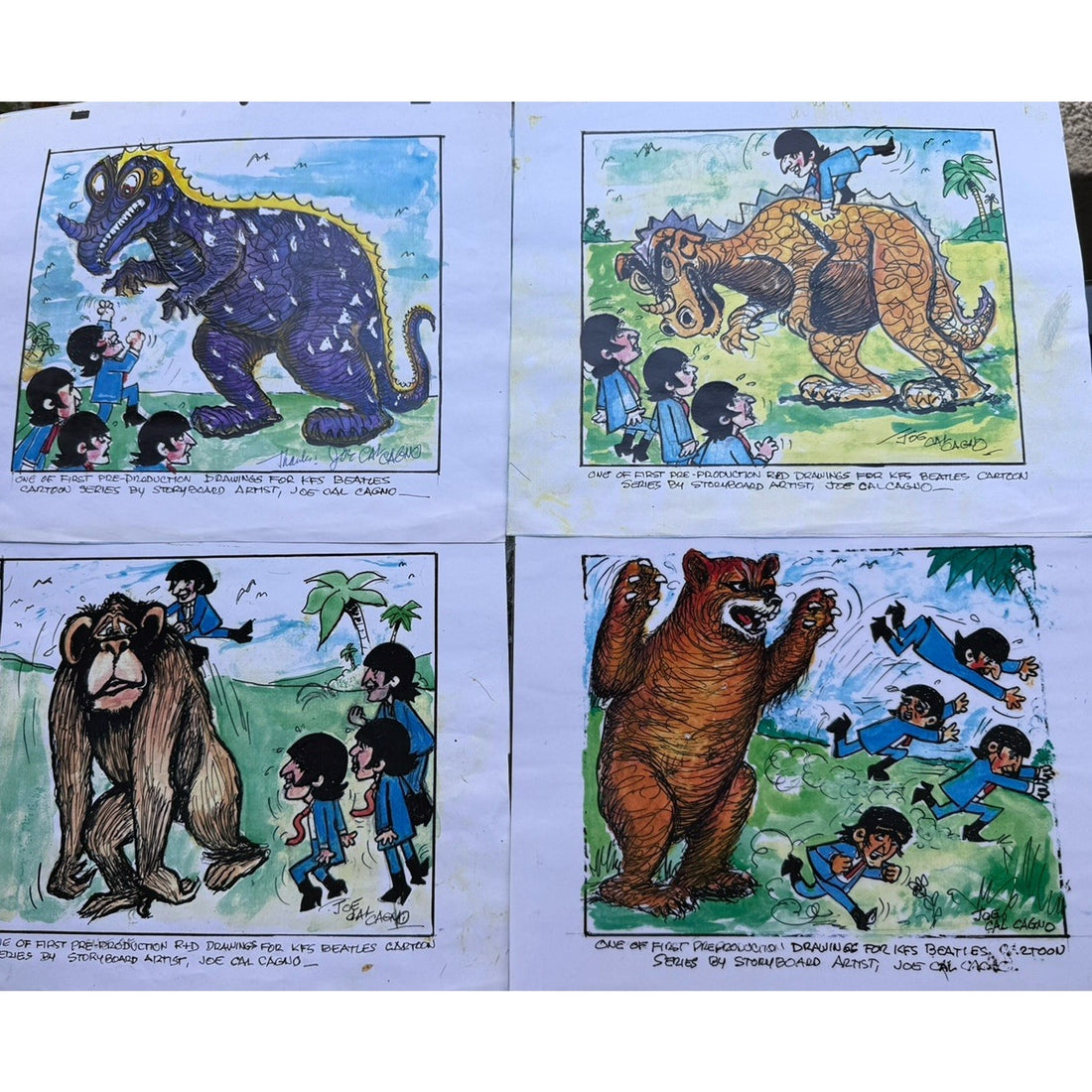 Beatles Cartoon 1965 Original Production Art Joe Calcagno Signed Multi Variation