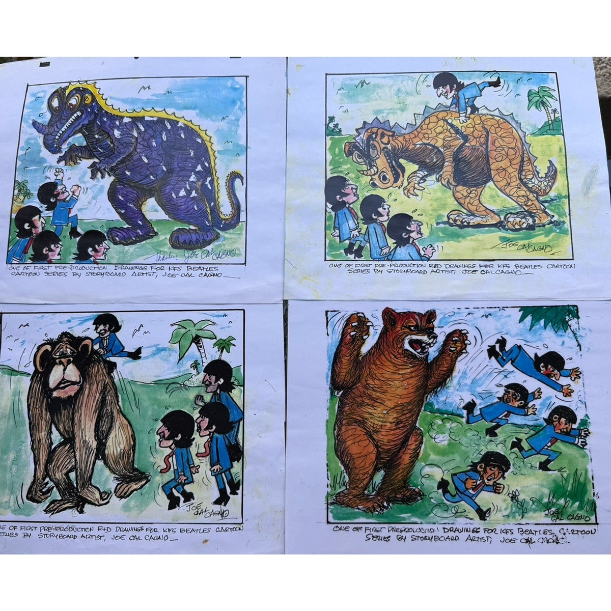 Beatles Cartoon 1965 Original Production Art Joe Calcagno Signed Multi Variation