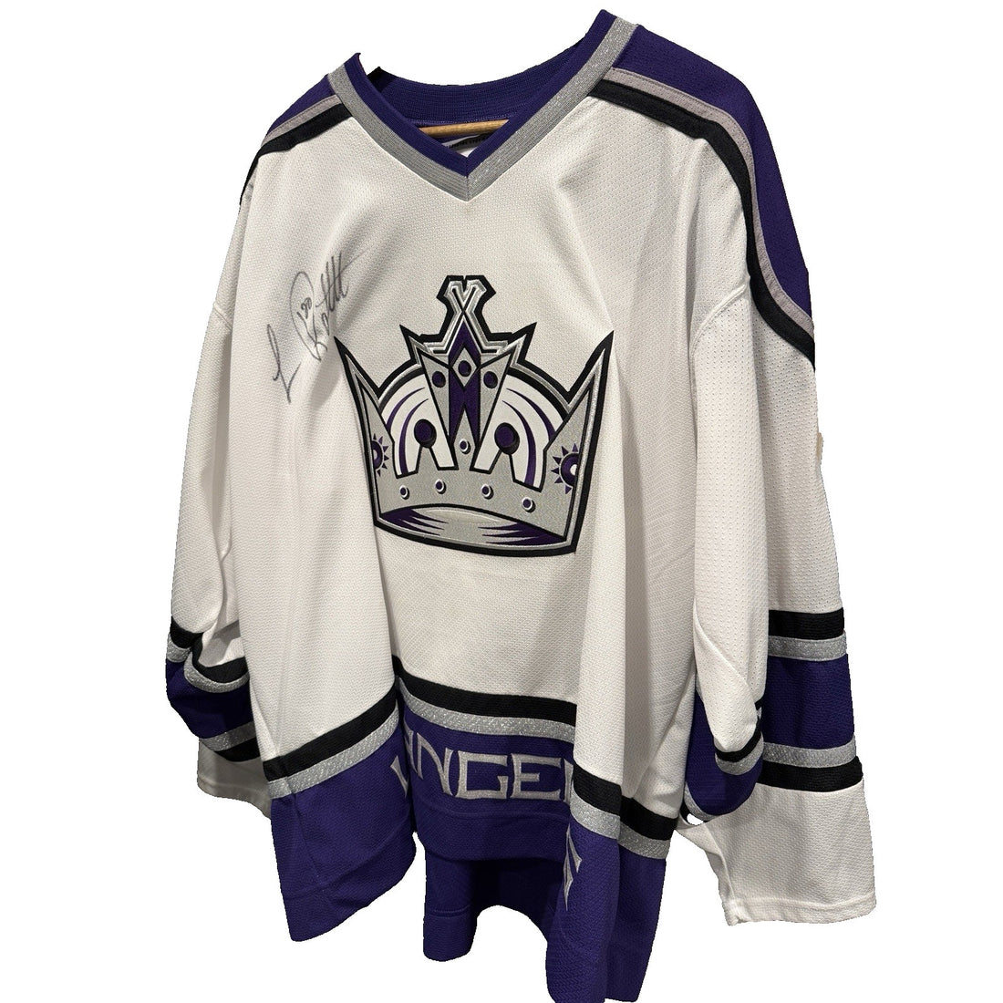 Vintage LA Kings CCM Jersey White Purple Crown Luc Robitaille Signed Size