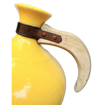 Vintage Bauer Pottery Plainware Yellow Coffee Carafe Pitcher Wood Handle Lid MCM