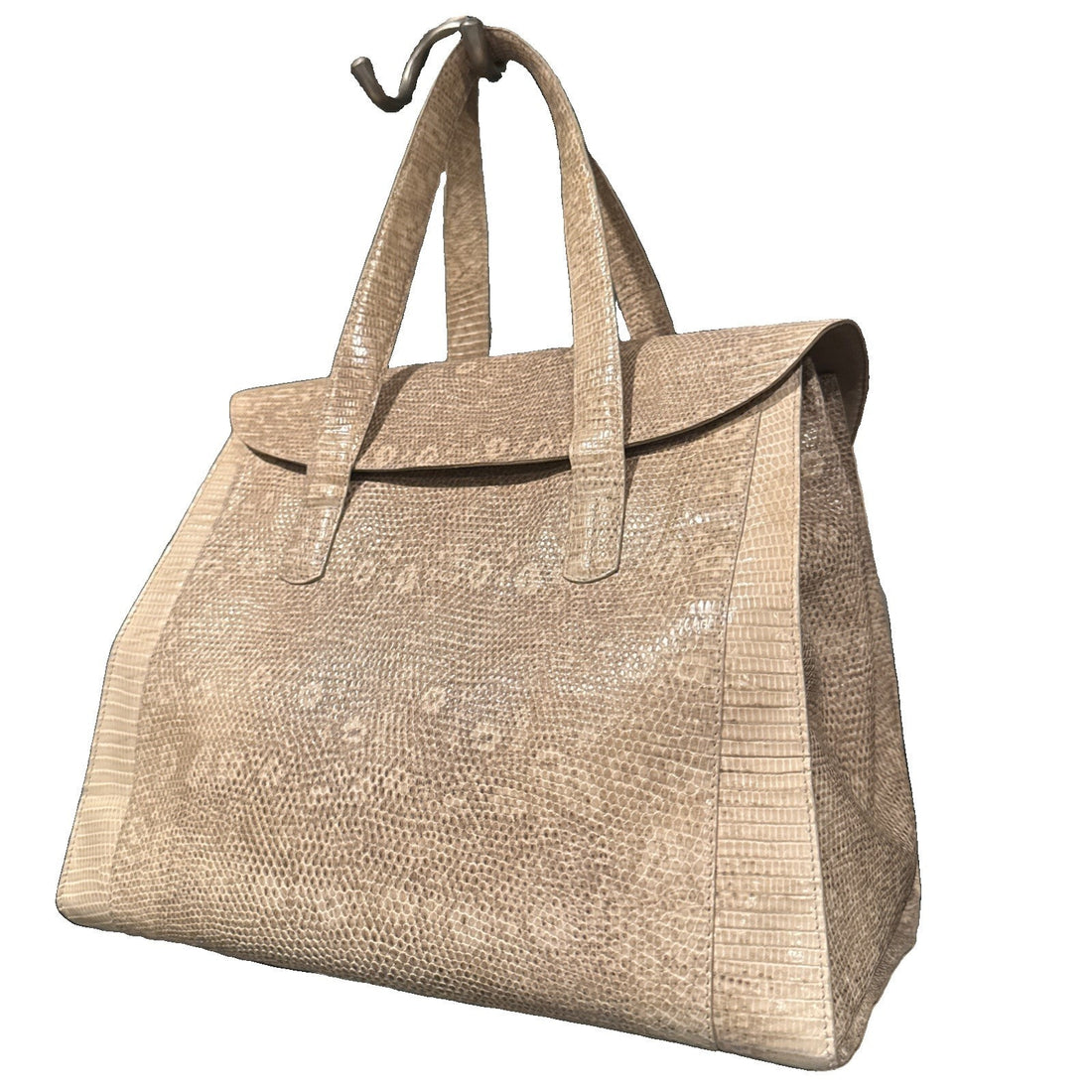 Nancy Gonzalez Ring Lizard Satchel Bag Tan Suede Exotic Top Handle Handbag NWT