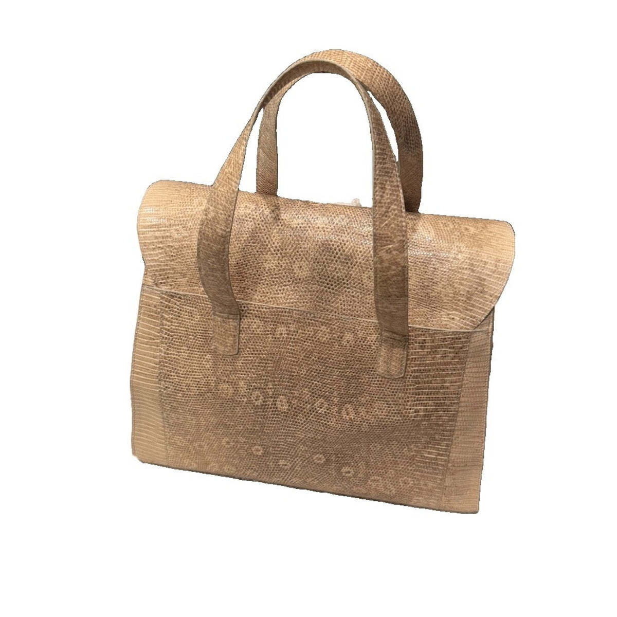 Nancy Gonzalez Vintage Ring Lizard Satchel Bag Tan Beige Suede Authentic