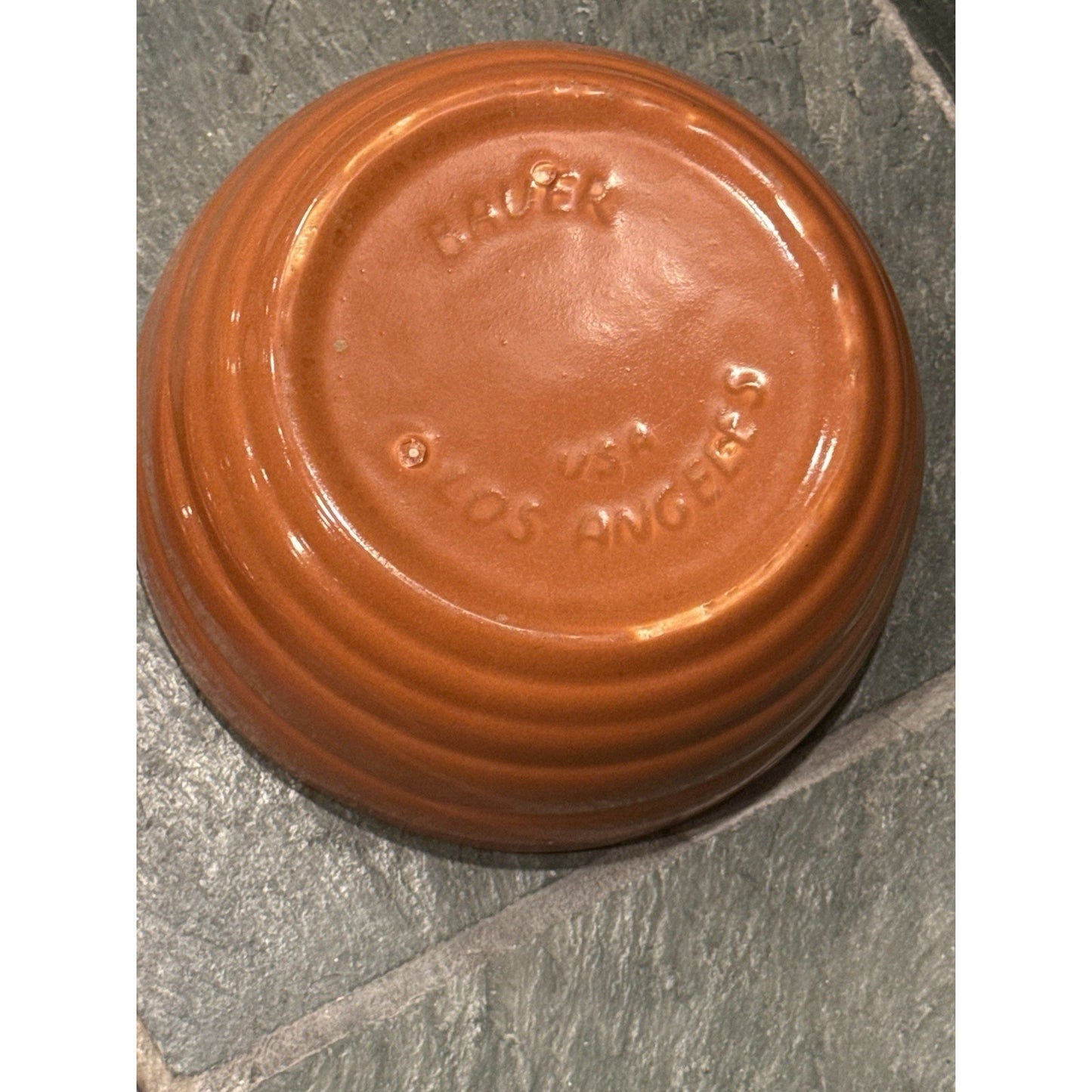 Vintage Bauer Pottery GPK Orange Rust Casserole No 3 Dish Lid Wood Handle 8”