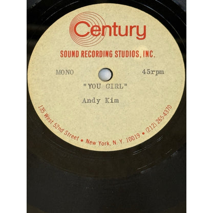 Andy Kim You Girl 1969 Acetate Test Pressing 45 RPM Sound Studios Jeff Barry